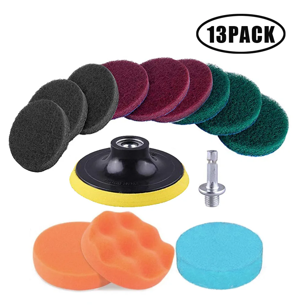 13Pcs 4 Inch Tile Scrubber Scouring Pads Drill Attachment Cleaning Kit With Flat Sponges Scouring Pads Tub And Tile Cleaner