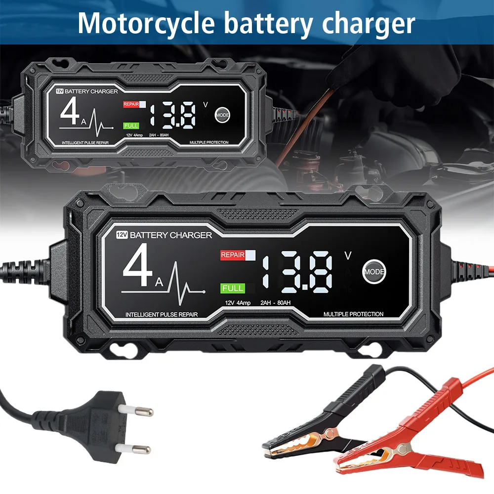 LCD Display Multiple protection Car Motorcycle Battery Charger 12V 4A Intelligent Chargers Pulse Repair AGM Battery Charger