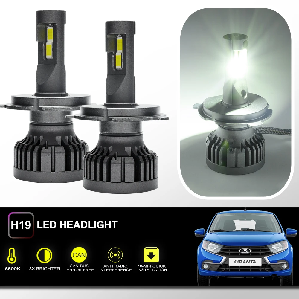 2x For Lada Granta Facelift 2018+ For Hyundai Solaris Accent 2020+ H19 LED Hi/Lo Beam Headlight Conversion Kits Canbus 6500K