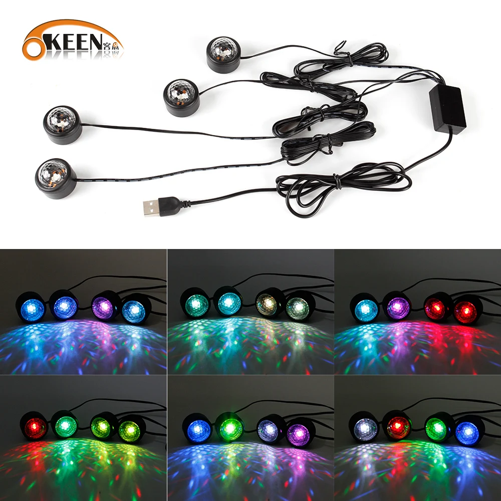 Car Foot Ambient Light RGB Colorful Auto Interior Decorative Atmosphere Lamp With USB Universal Accessory 4 In 1 Kit Set