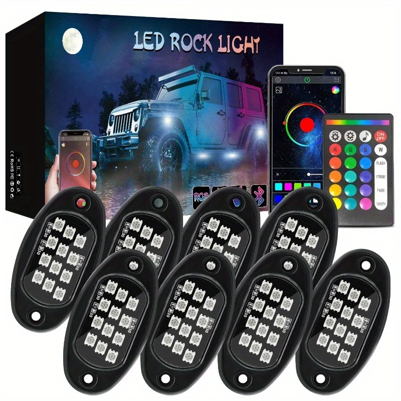 New Universal Wireless Rgb Led Rock Lights Kit Car Light Multicolor Neon Accent Music Flashing Lighting Underglow Kits