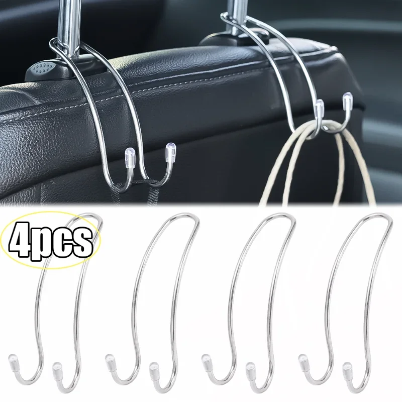 Stainless Steel Car Hooks Back Seat Headrest Mount Hanger Holder Handbag Shopping Bag Storage Hooks Interior Organizer