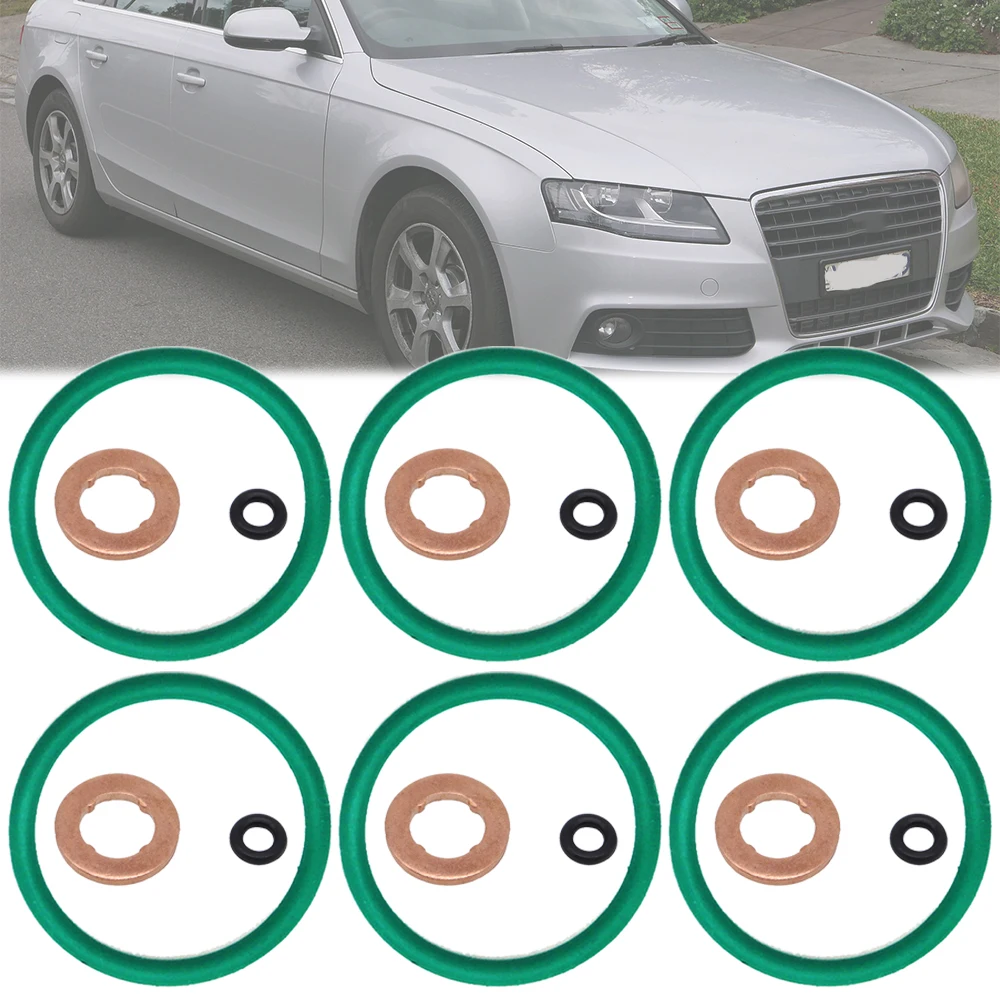 Set of 6 For Aud A4 B8 Fuel Injector Nozzle Copper Gasket O-ring Seal Repair Kit 2.0 2.7 3.0 TDI Quattro Car Replacement Parts