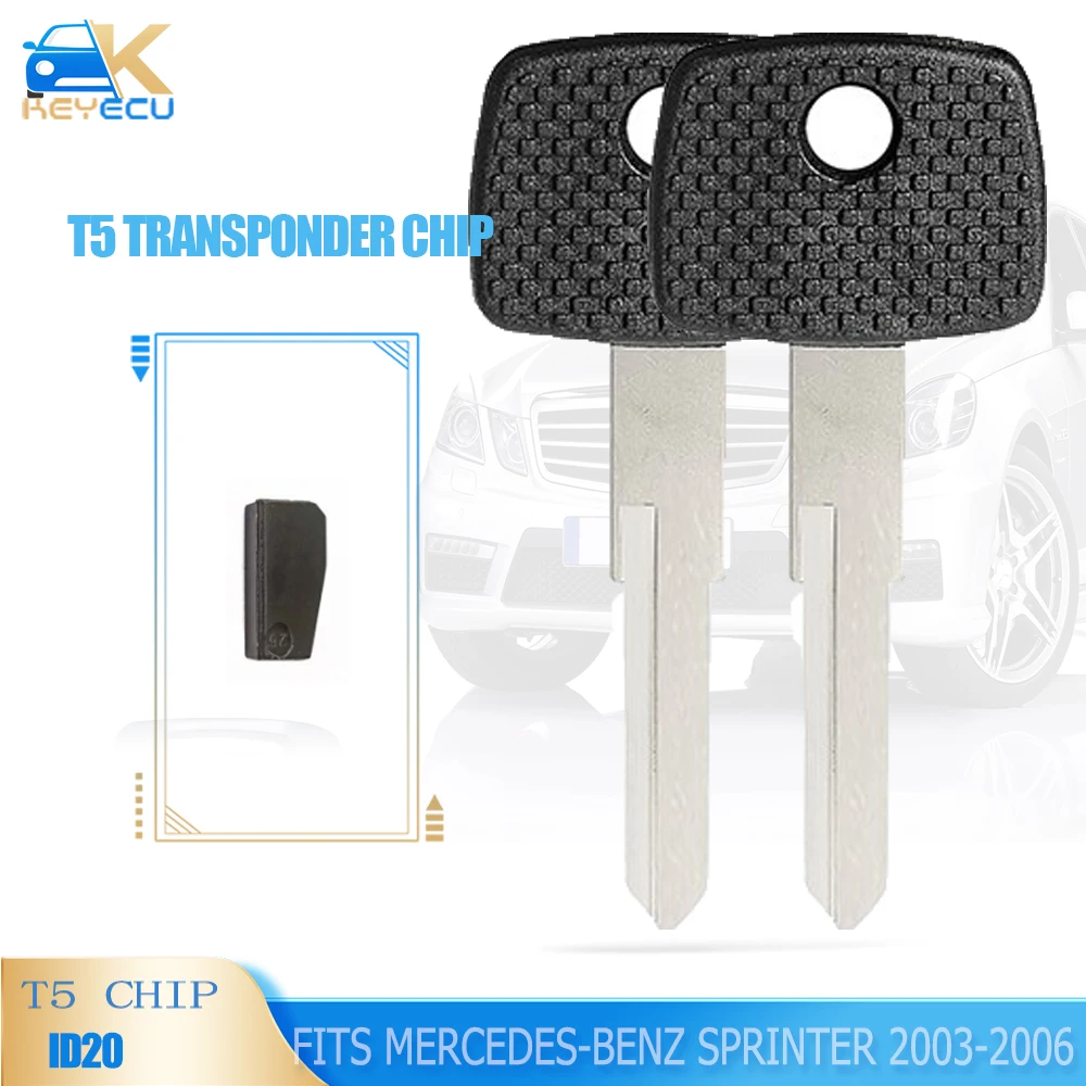 KEYECU 2PCS T5 Transponder Chip Key Ignition ID20 for Mercedes-Benz Sprinter 2003 2004 2005 2006