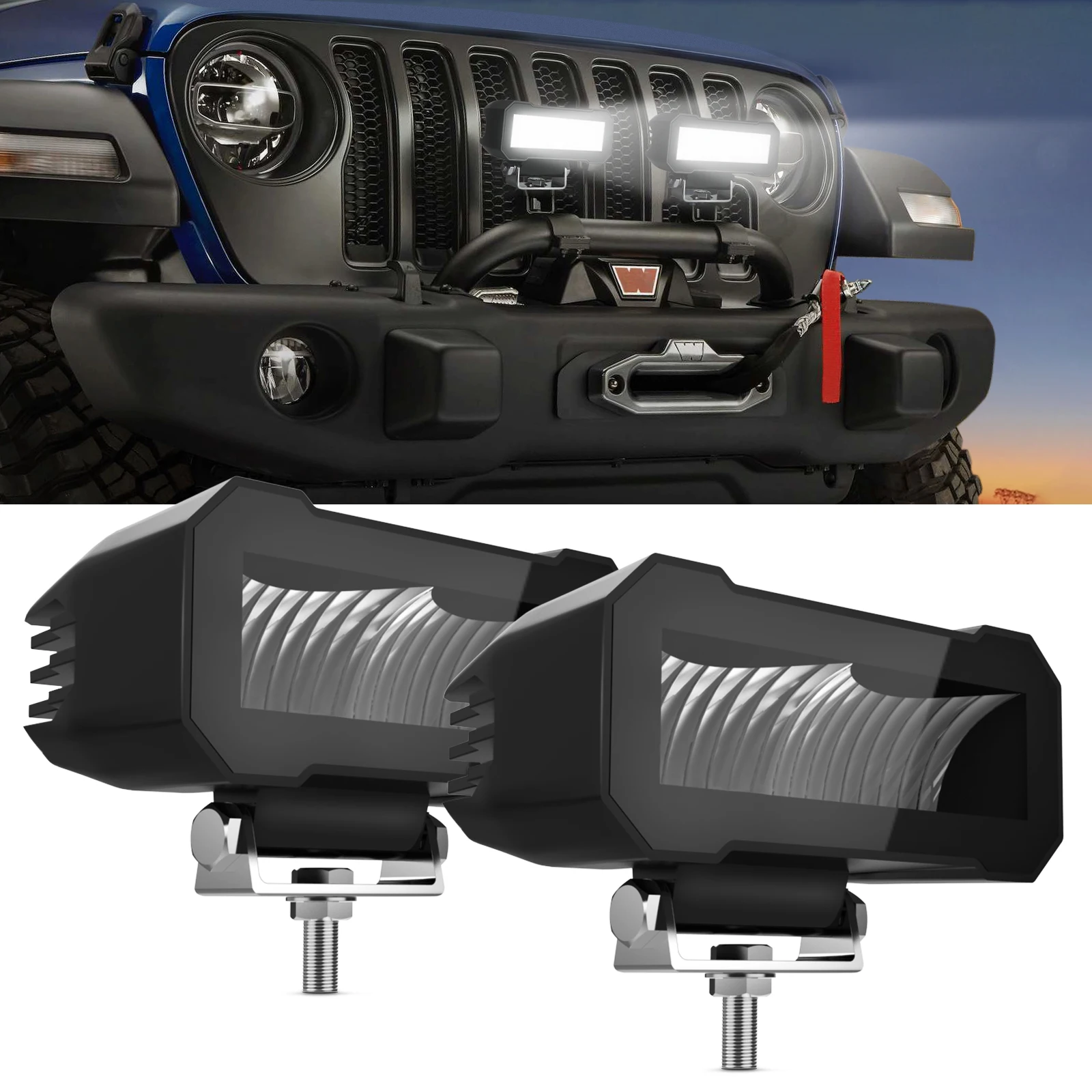 MICTUNING Innovative Bezel-Less LED Pods Light 2Pcs 40W 3200LM LED Driving Spot Light Fog Light for Off-Road ATV UTV Truck Boat