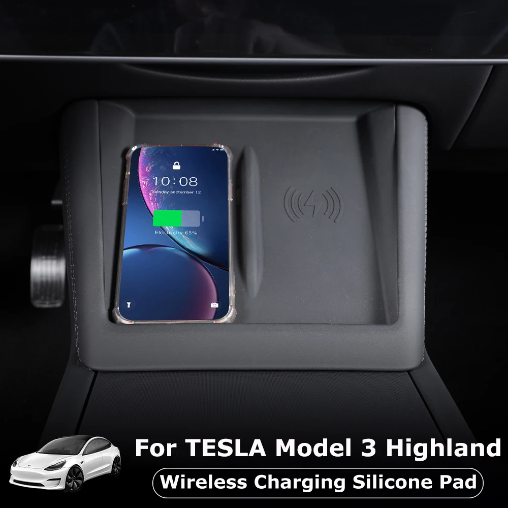 Wireless Charging Pad For Tesla Model 3 Highland 2024 Center Console Phone Charger Mat Model3 Accessories Silicone Non-slip Mat