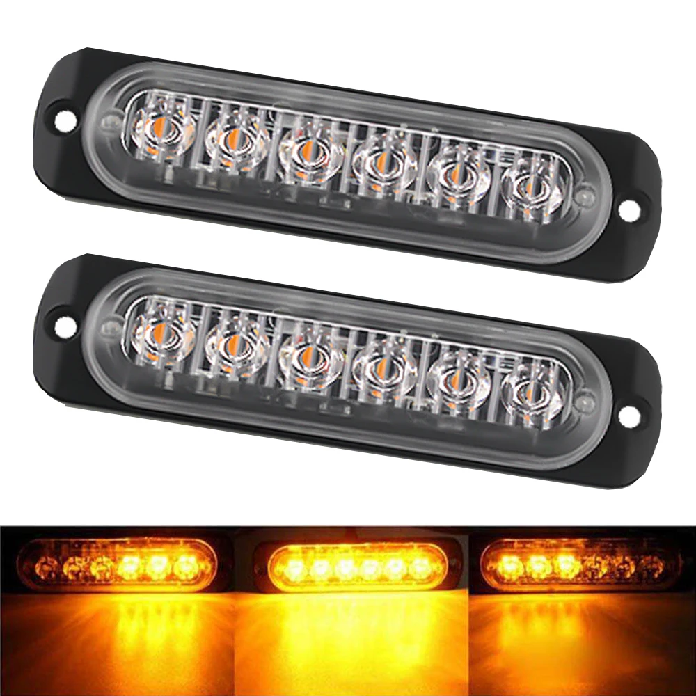 1×6 led warning light led flashing light 12v 24v grill strobe signal lamp led bar indicator Side lights truck accessories yellow