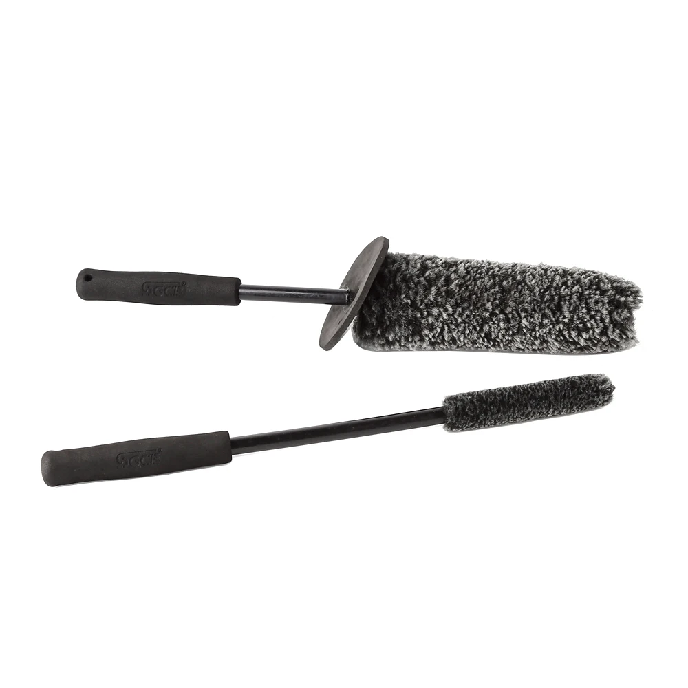 SGCB Multifunction Wheel Wash Brush Kit Microfiber Synthetic Woolies Bendable Tire Rim Cleaning Brush Non-Slip Handle