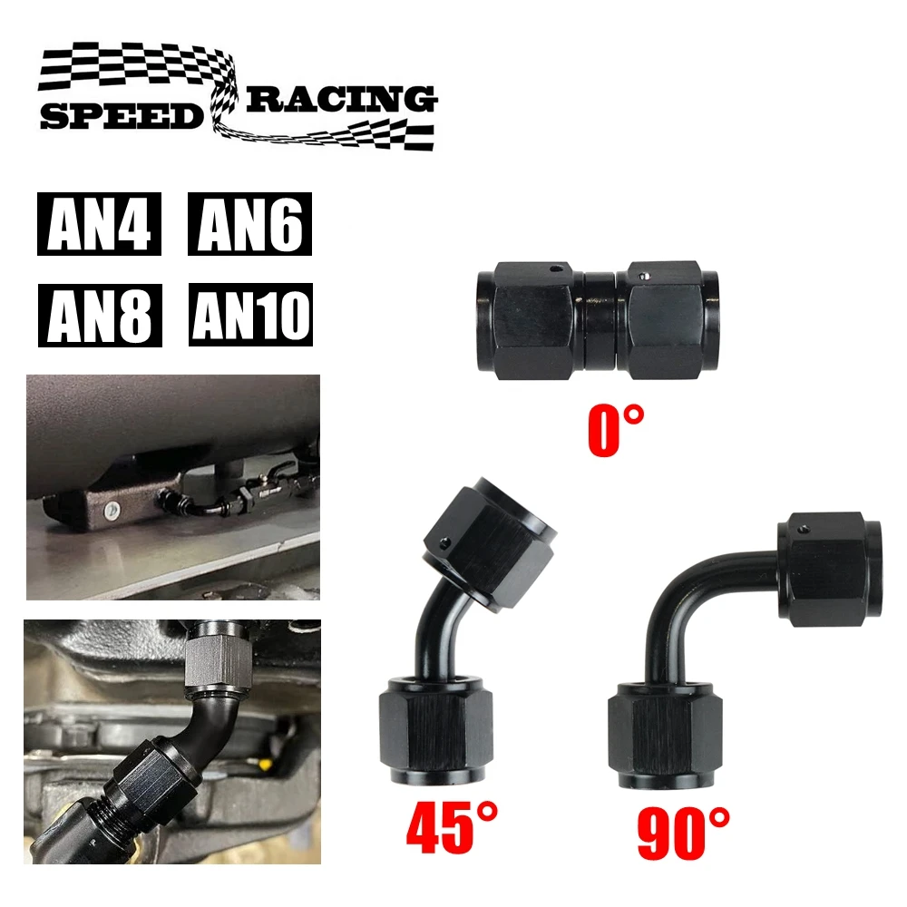 4AN 6AN 8AN 10AN Female to AN Female Union Straight 0 45 90 Degrees Swivel Hose End Fitting Adaptors Aluminum Oil Fuel Connector
