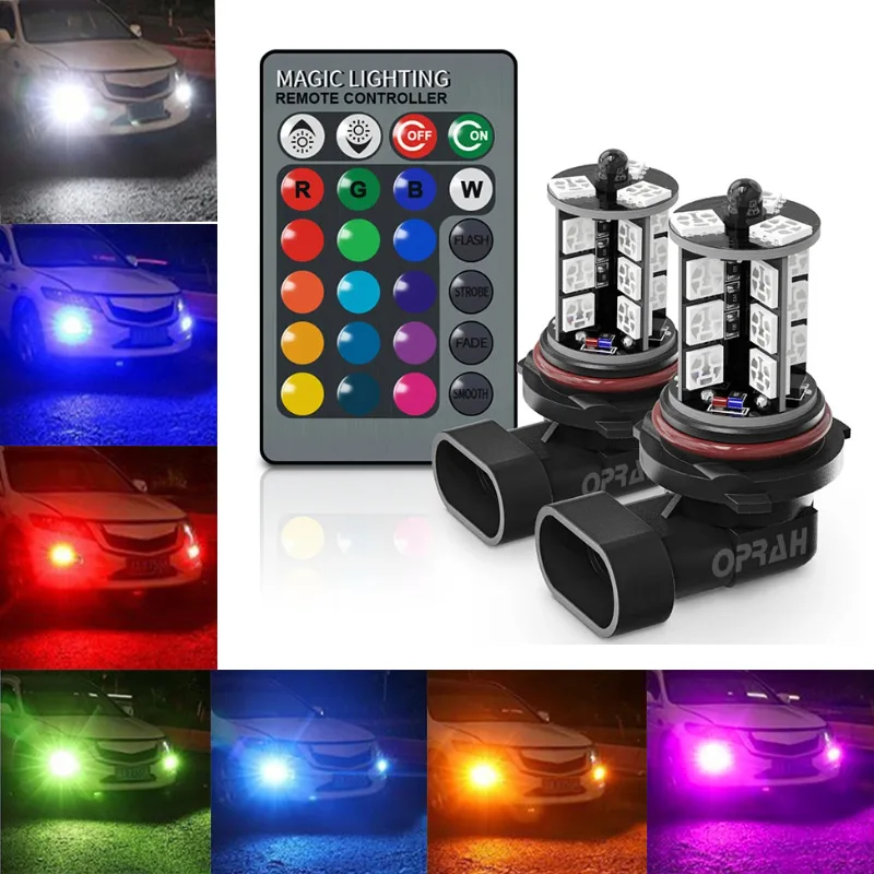 Guadsun LED Fog Light H8 h11 RGB Colorful with Remote H3 H7 9005 hb3 H27 880 881 Car Front Fog Lights 5050 h1 Bulb Fog Lights