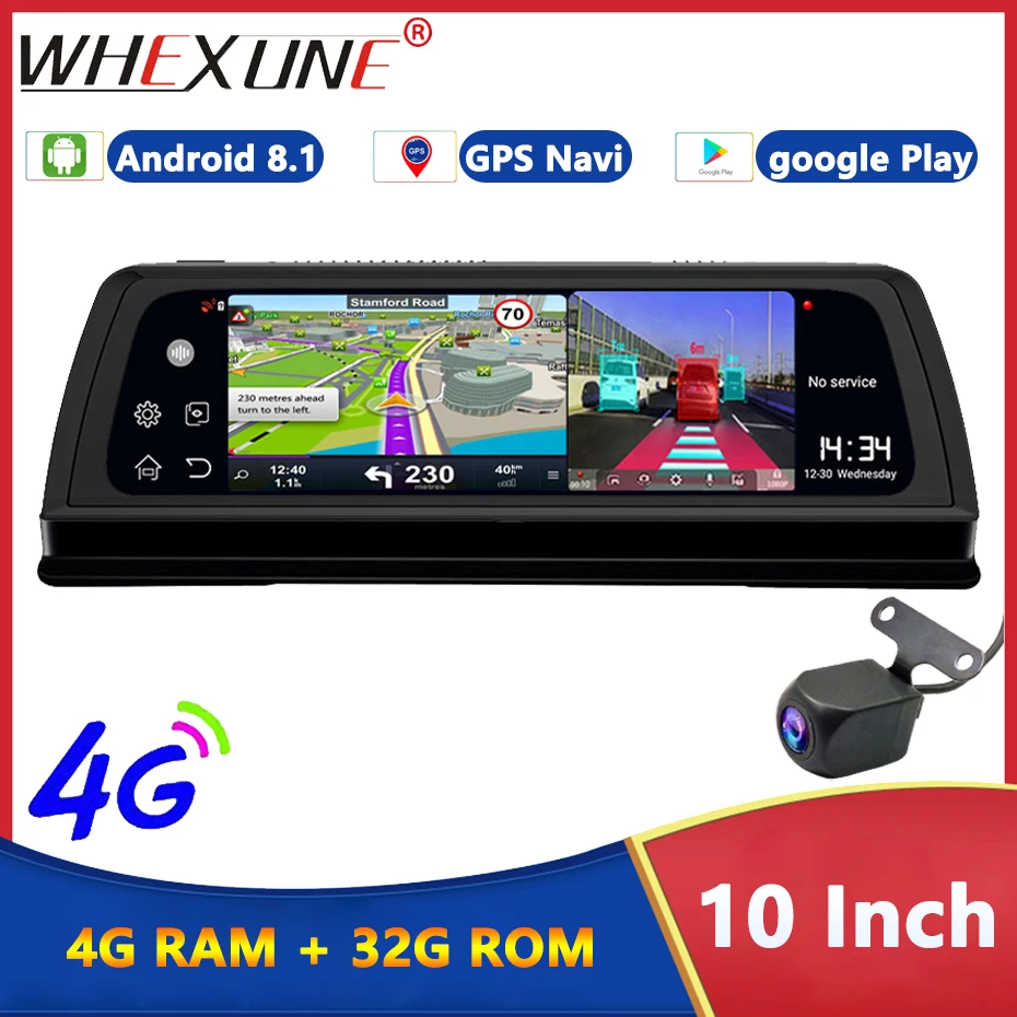 4G Android Auto Video Recorder ADAS Rear View Mirror Car DVR Dashboard Cameras GPS Navigation Dual Lens WiFi Remote Surveillance