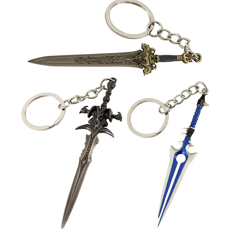 Wow Frostmourne Keychain Mini Metal Sheepshead Sword Anime Thunderfury Lich King Weapon King Llan Keyrings Fan Collections Gifts