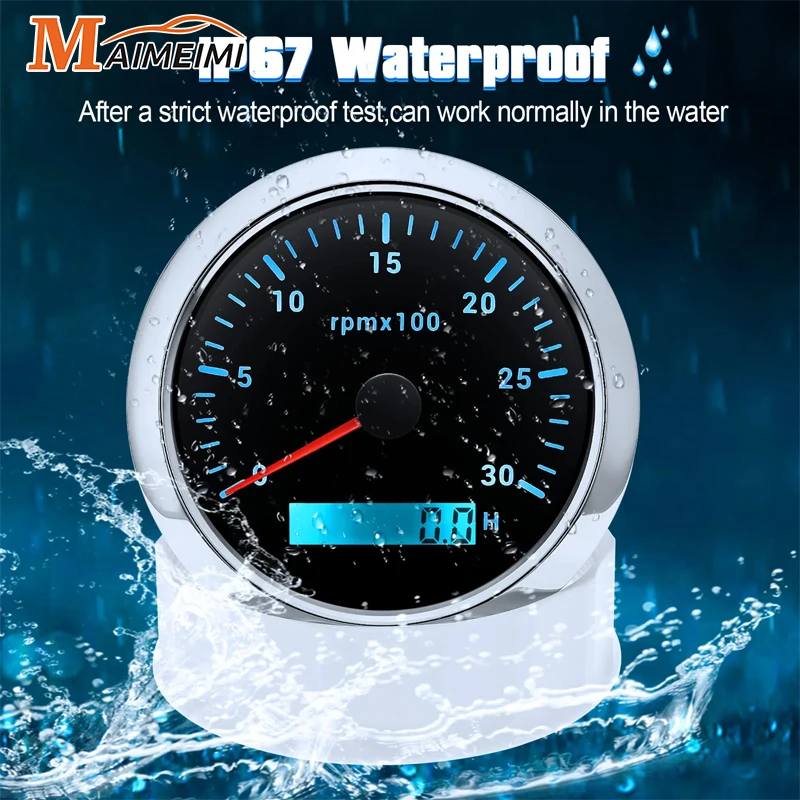 85MM Tachometer with LCD Hour Meter For Marine Boat Car RPM Gauge 8000rpm 6000rpm RPM Meter Tach Gauge 7 Colors LED Backlight