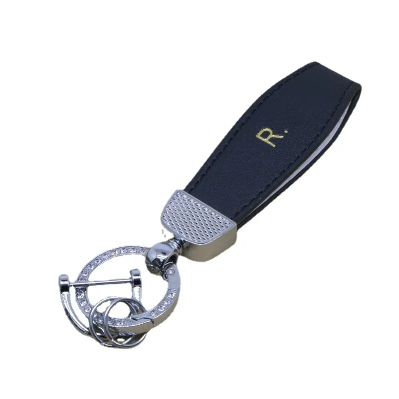 Leather Keychain Fashion Letter R Print Silver Keyring Bling Rhineston Horseshoe Buckle Ring Fashion Car Key Case Cover Key Ring