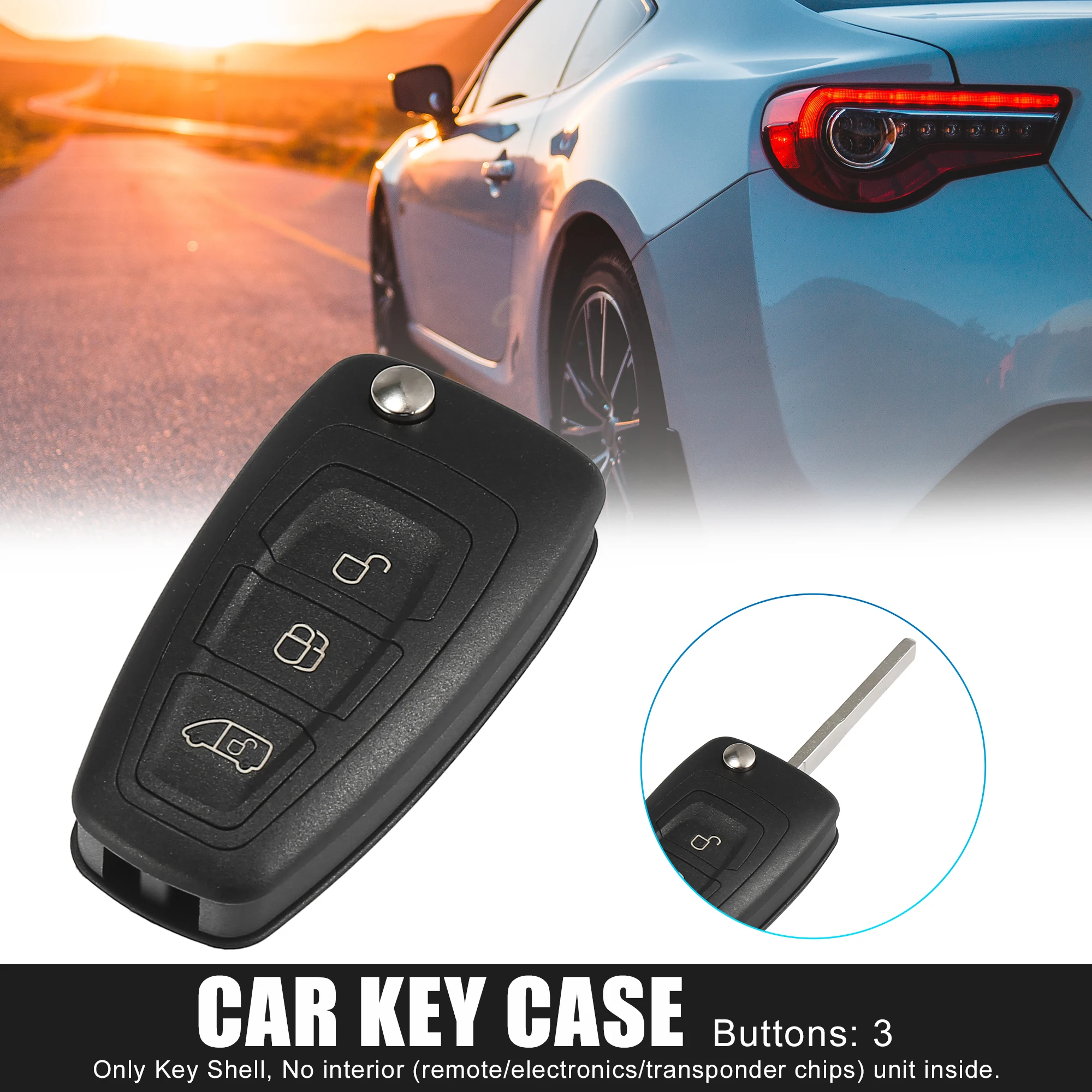 X Autohaux 3 Key Buttons Remote Control Car Fob Key for Case Shell for Ford Custom Transit Accessories Replacement Tools