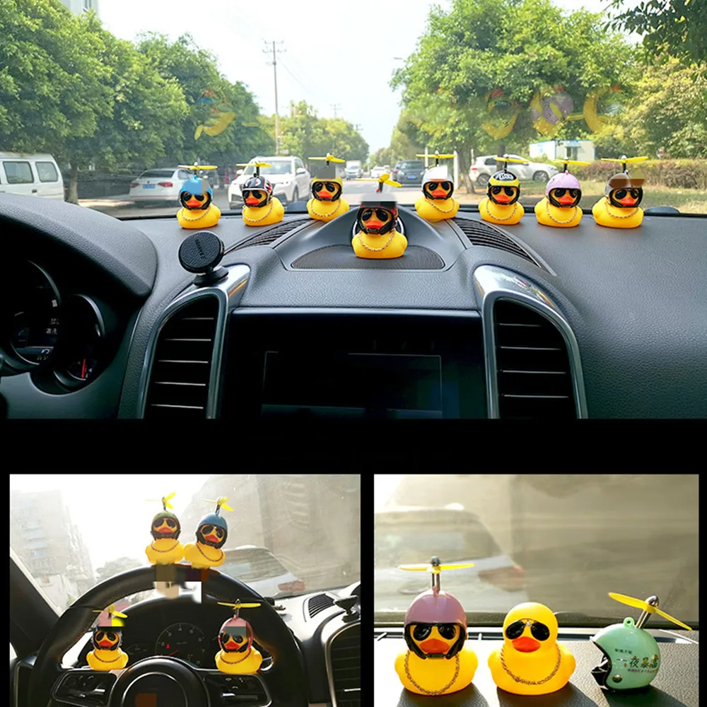 2022  Car Duck With Helmet Pendant Wind Broken Motorcycle Helmet Racing Small Yellow Duck Cycling Accessories Without Light