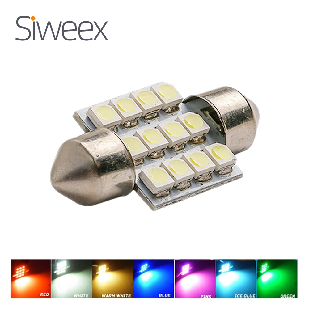 31mm 3528 1210 SMD 12 LED Car Auto Festoon Dome Interior Map Lights Bulb Lamp for DC 12V Blue Green Red Ice Blue White