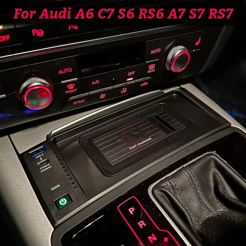 Car Center console wireless charger For Audi A6 C7 S6 RS6 A7 S7 RS7 2011-2018 charging pad plate type c usb phone holder mount