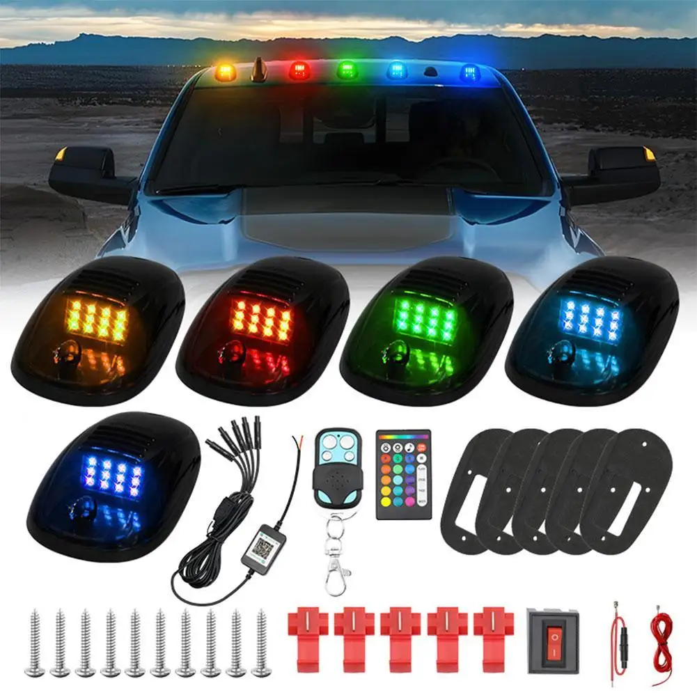 Solar Powered Cab Lights Cab Marker Roof12LED For Dodge RAM F150 Pickup Truck Roof Color RGB Mouse Light Solar Panel With Backup