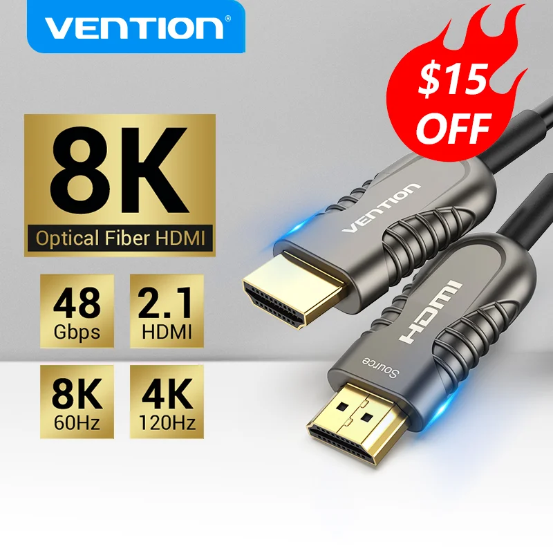 Vention 8K HDMI 2.1 Cable 120Hz 48Gbps Fiber Optic HDMI Cable Ultra High Speed HDR eARC for HD Samsung LG TV Box  PS5 Cable HDMI