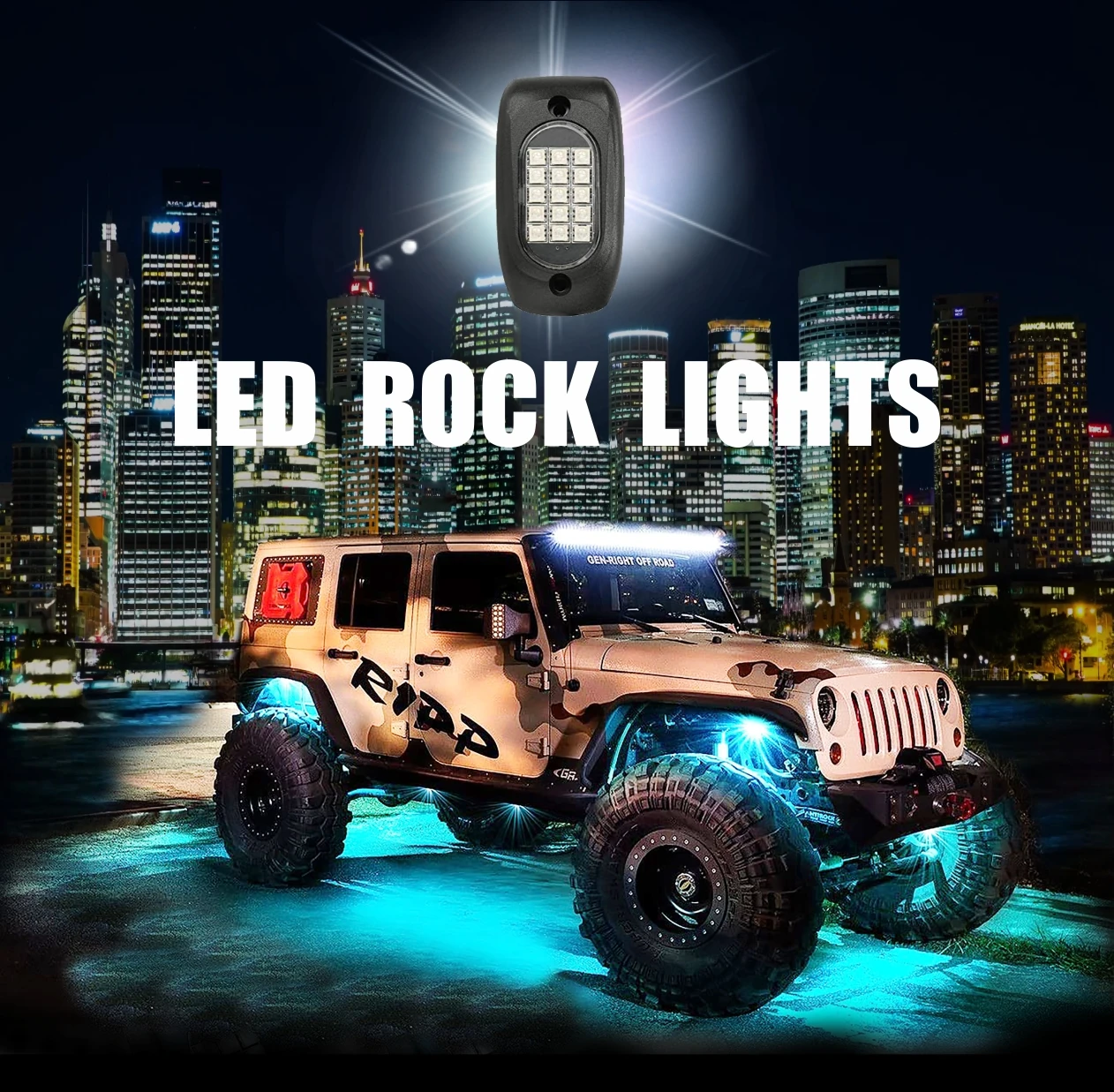 RGB LED Rock Lights Kit 15led with Bluetooth App Control Flashing Music Mode Wheel Well Light for Truck ATV UTV