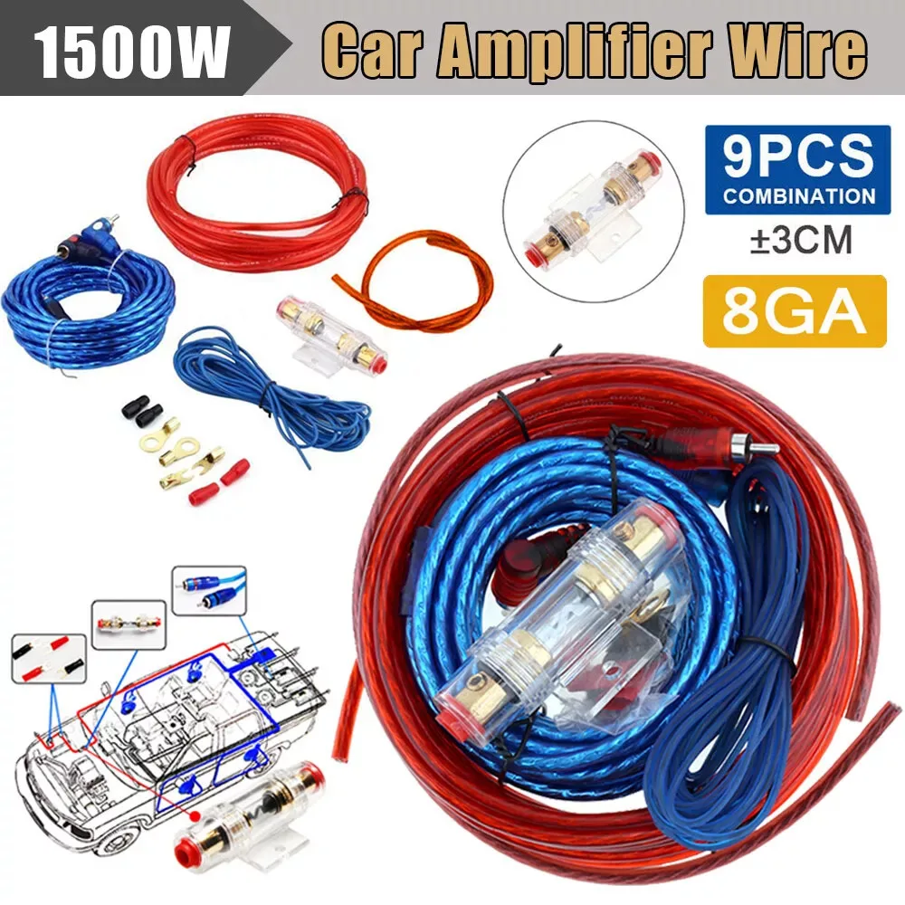 Good Quality 1500W 8AWG Gauge Car Audio Cable Kit Amp Amplifier Install RCA Subwoofer Sub Wiring Set Wire Fuse