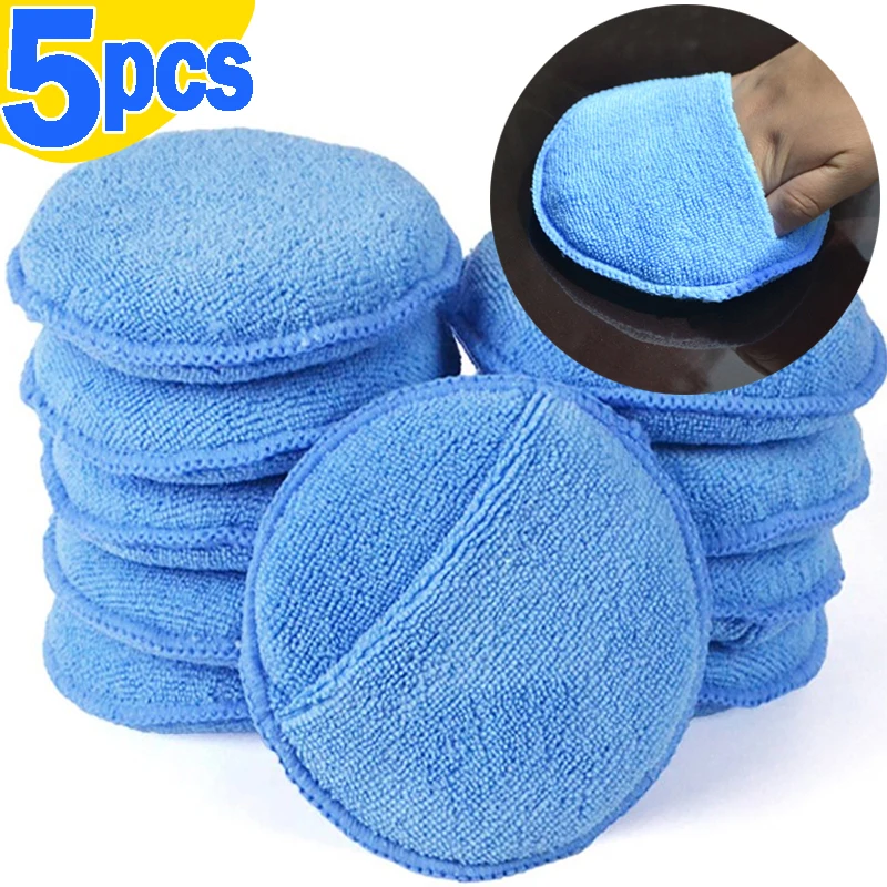 Car Waxing Polish Sponges 5 Inch Car Detailing Wax Applicator Pads Round Pocket Microfiber Foam Sponges Car Cleaning Tools