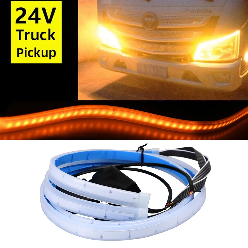 2PCS 24V LED Truck Daytime Running Light 30cm/45cm/60cm/70cm  Flexible Headlight Turning Decorative Lamp Strip Car Ambient Light