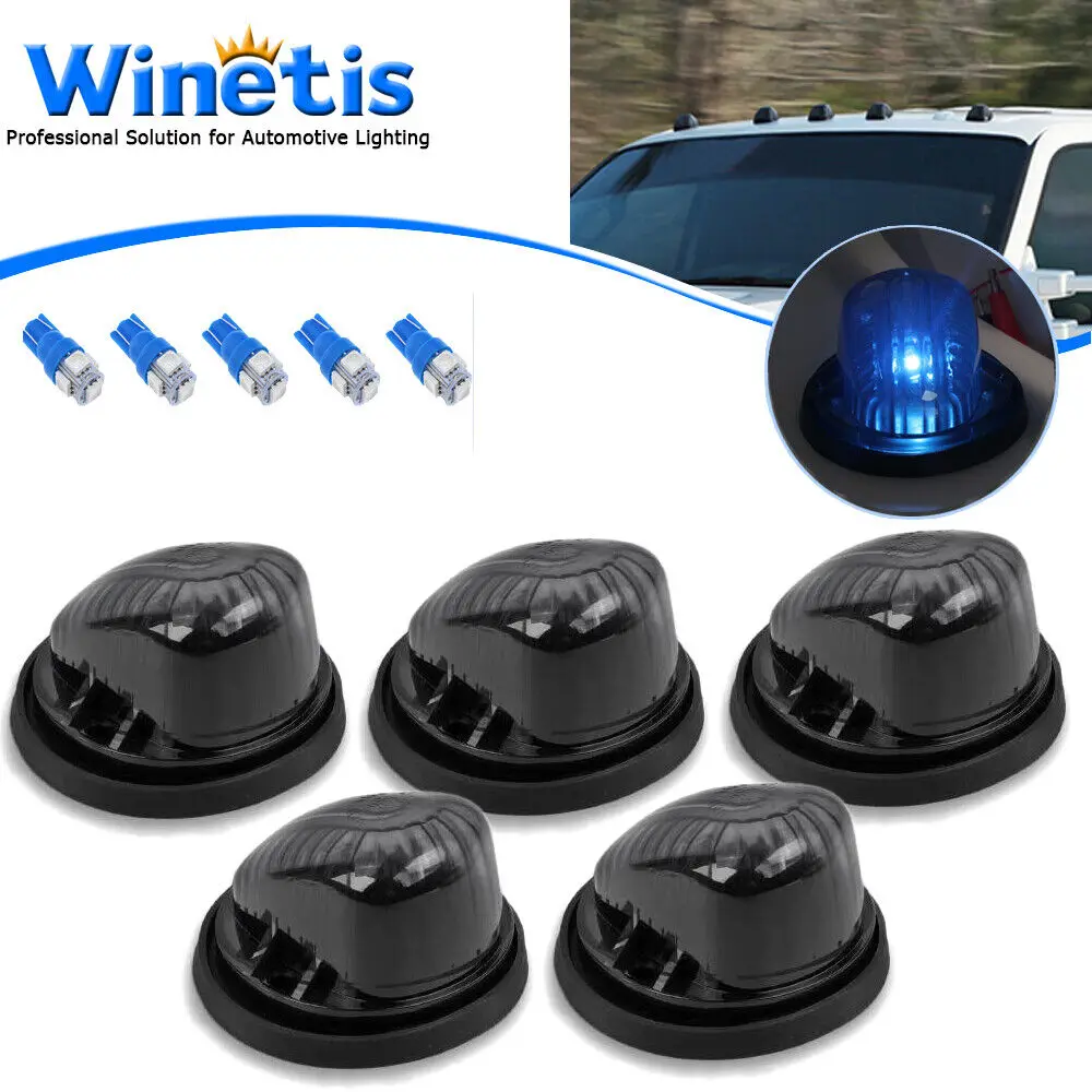 5Pcs Smoked Lens Ice Blue LED Cab Roof Top Marker Running Light Bulbs Kit for GMC Chevy C/K Series Pickup Truck 1973-1987