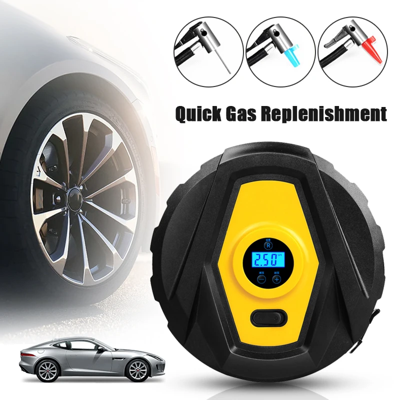 12V Car Tyre Fast Inflator Pump Mini Portable Preset Pressure Digital Display Detect Electric Car Tire Pump Tools w/LED Light