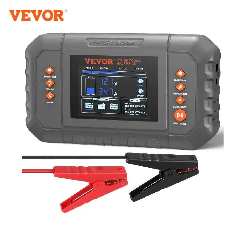 VEVOR Smart Battery Charger 35-Amp Lithium LiFePO4  (AGM/Gel/SLA) LCD Display Trickle Charger for Boat Motorcycle Use