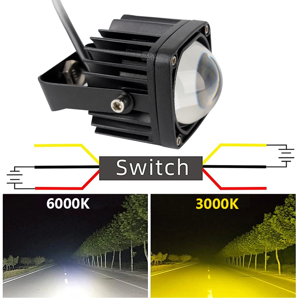 6000K White/ 3000K Yellow Fog Lights Driving Light Car Truck Off Road Motorcycle 8D Lens Led Work Light Spotlight 2 Inch