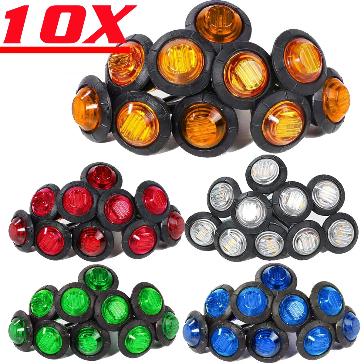 10pcs Waterproof Universal DC12V/24V Round LED Light Flush Mount Side Marker Clearance Lamp For Caravan, Truck, ATV, And Boat