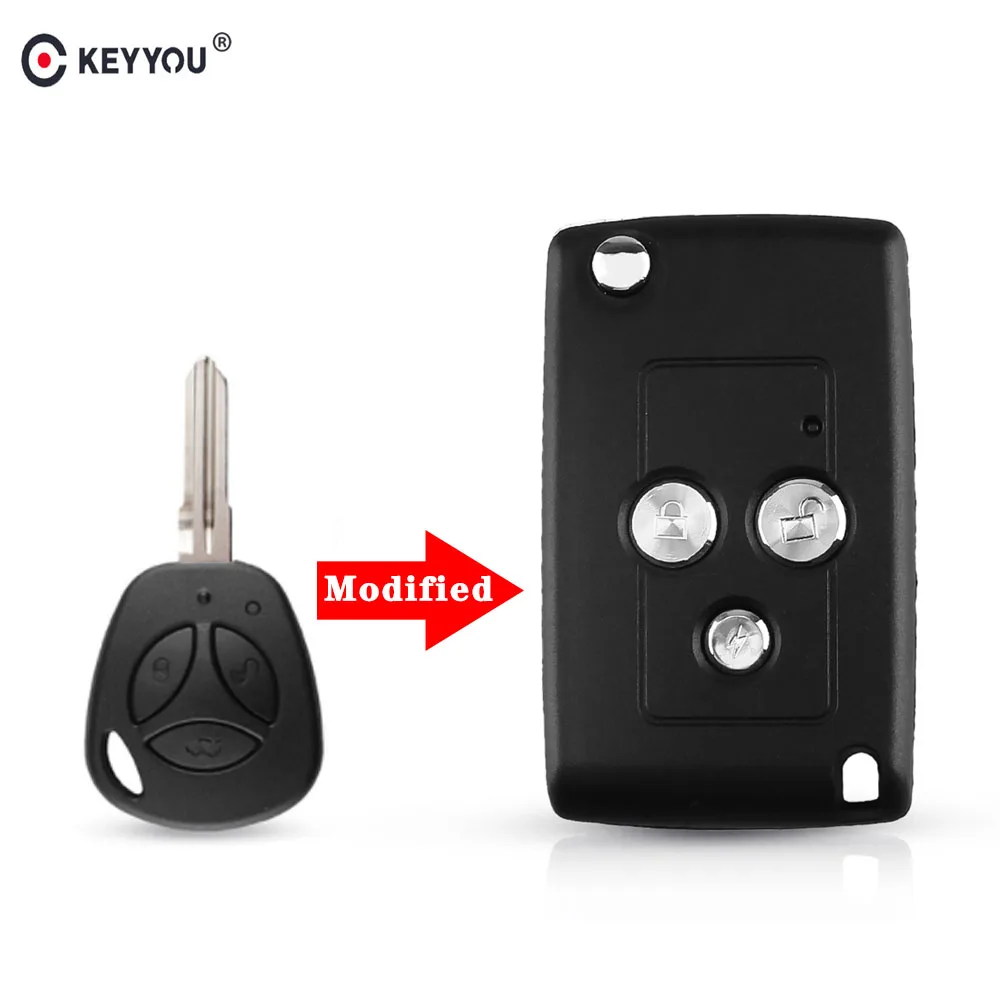 KEYYOU Design 3 Buttons Modified Flip Folding Replacement Car Blank Key Shell For Lada Remote Case Cover Fob