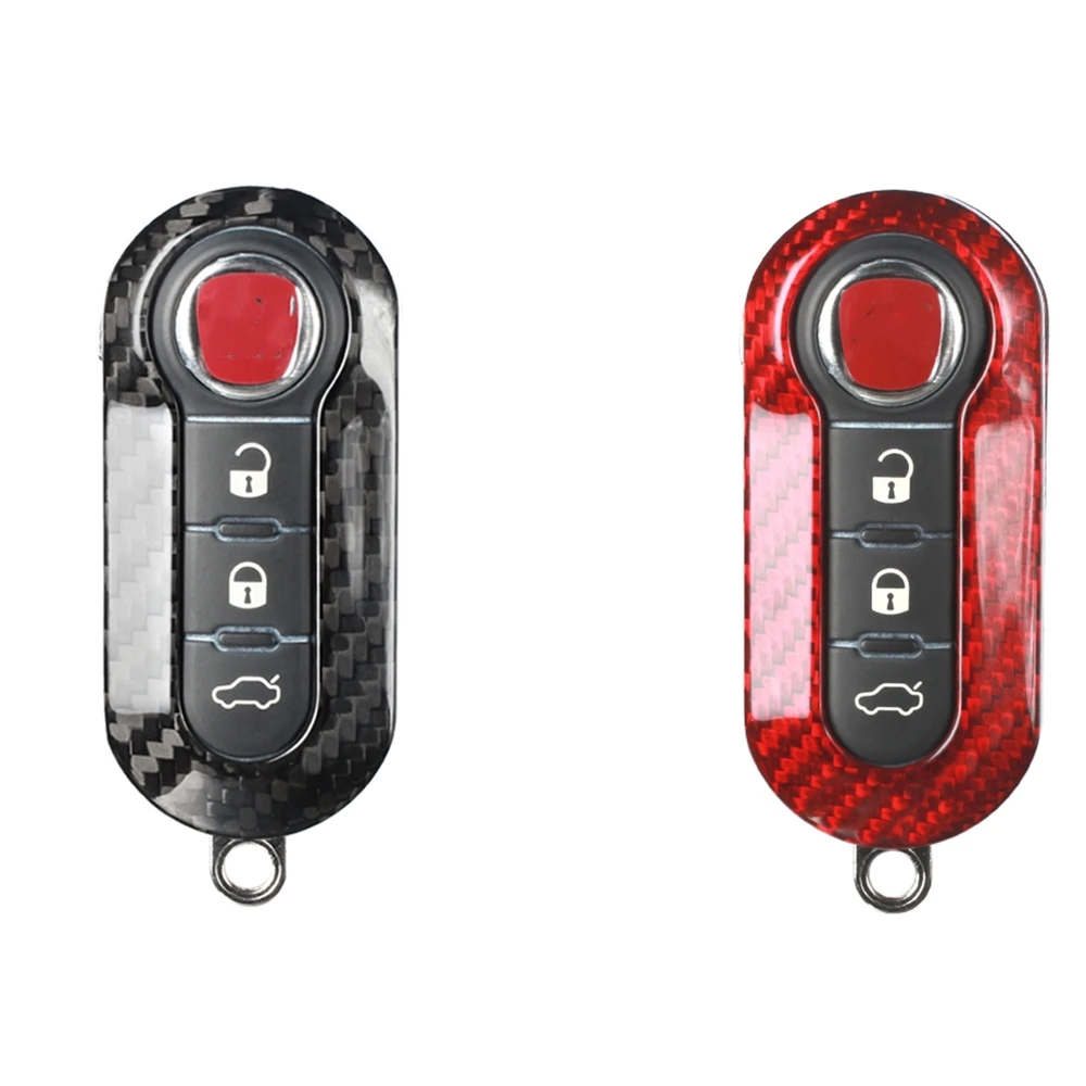 Auto Smart Key Fob Cover Cap For Fiat 500 500L Panda Punto Bravo Punto Evo Abarth Real Carbon Fiber Black/Red Shell Case Trim