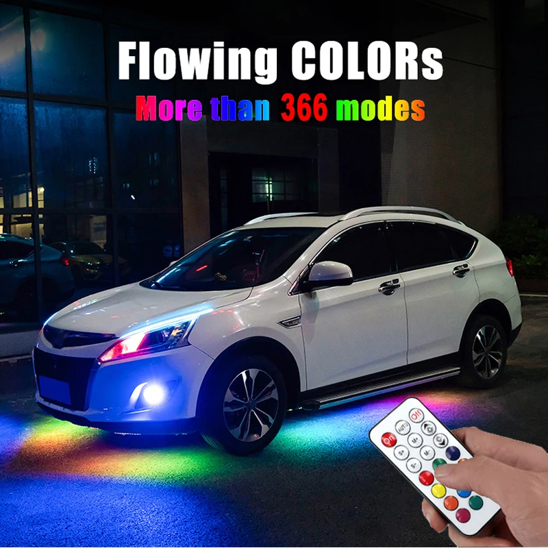 RGB LED Strip Music Remote Control Streamer Flowing Under Car Tube Underglow Underbody System Neon Light
