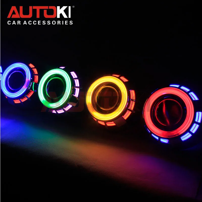 Free Shipping Autoki RGB Universal CCFL Angel Eyes Car Light Source Daytime Running Light Hid Projector Lens Car Styling