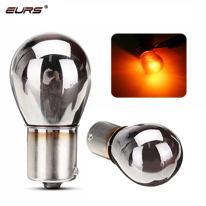 1pcs  PY21W S25 BAU15S LED  P21W BA15S 1156 LED Silver / Chrome Amber Glass 12V 21W Car Tail Lamp Stop lamp turn signal light