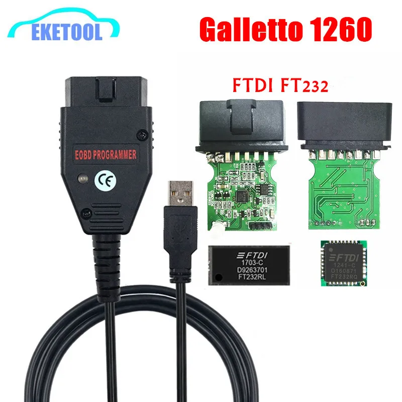 Galletto 1260 FTDI FT232RQ RL EOBD ECU Programmer Read Write Car ECU Flasher Works For Multi-Car OBDII Diagnostic Multi-Language