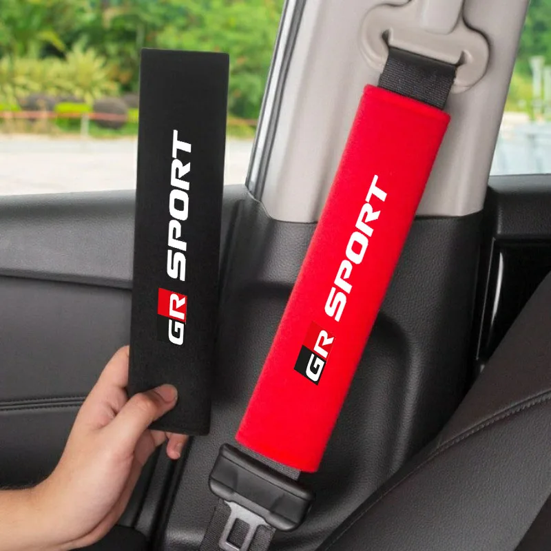2pcs Car Seat Belt Cover Shoulder Pads Auto Interior Decoration Accessories Case For Toyota GR Gazoo Racing Supra Corolla Auris