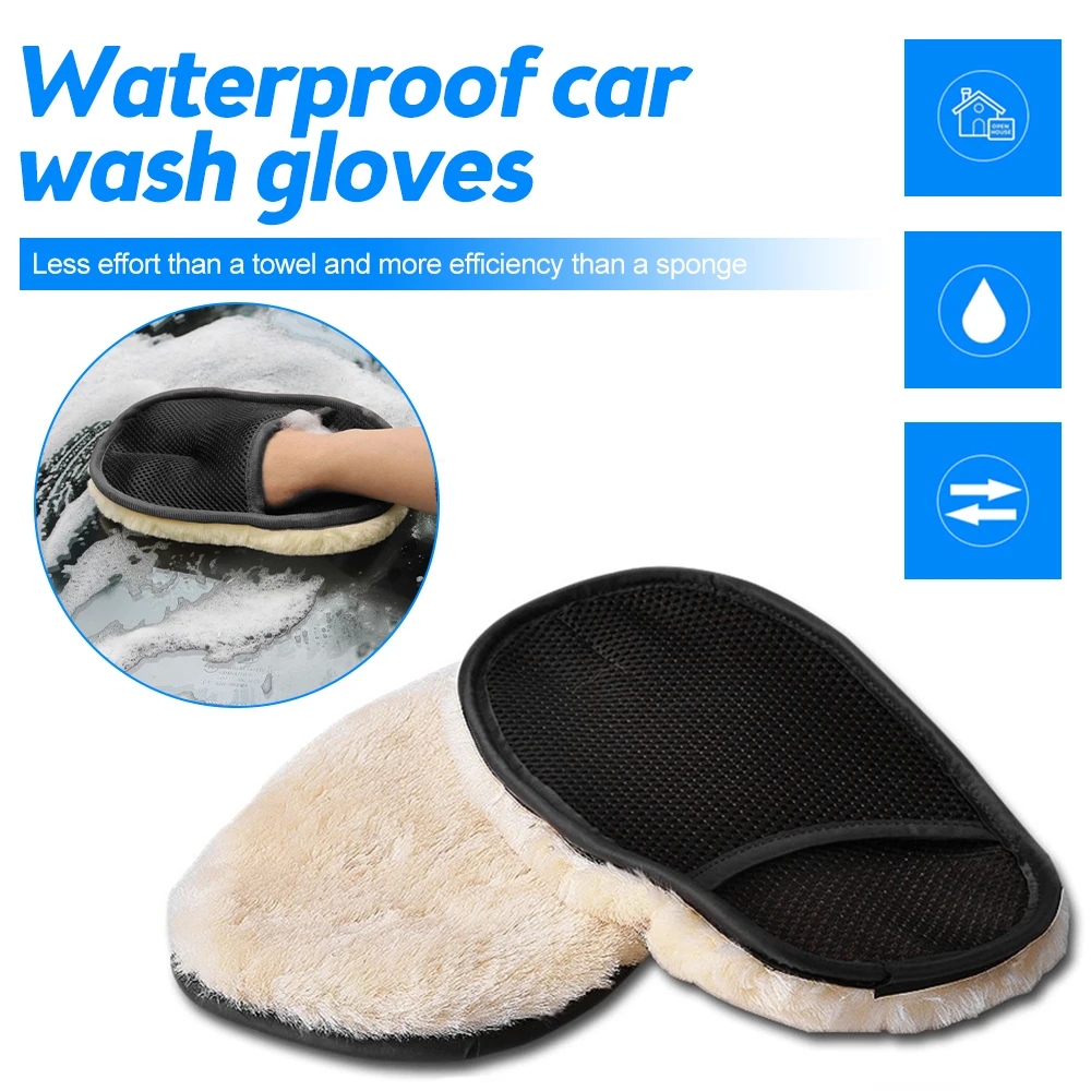 Car Cleaning Gloves Wool Wash Pad Plush Synthetic Gentle On Auto Paint Car Soap Safe Detailing Tool Auto Cleaning Accessories