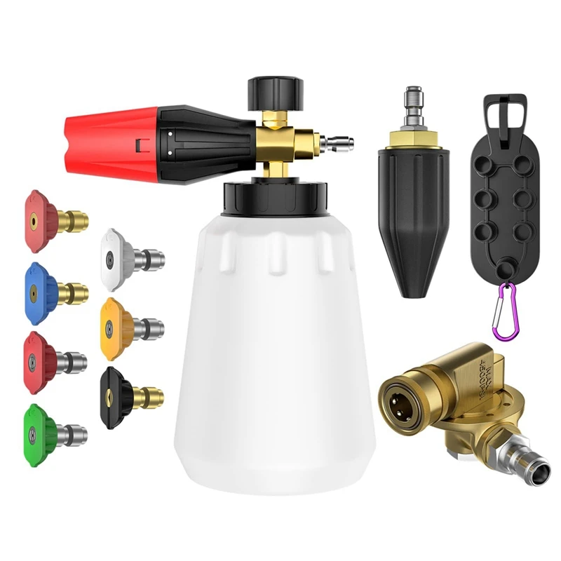 Foam Pot With 7 Pressure Washer Spray Nozzle Tips Set Pressure Washer Nozzle Tip Kit 4000 PSI 360° Rotating Turbo Nozzle