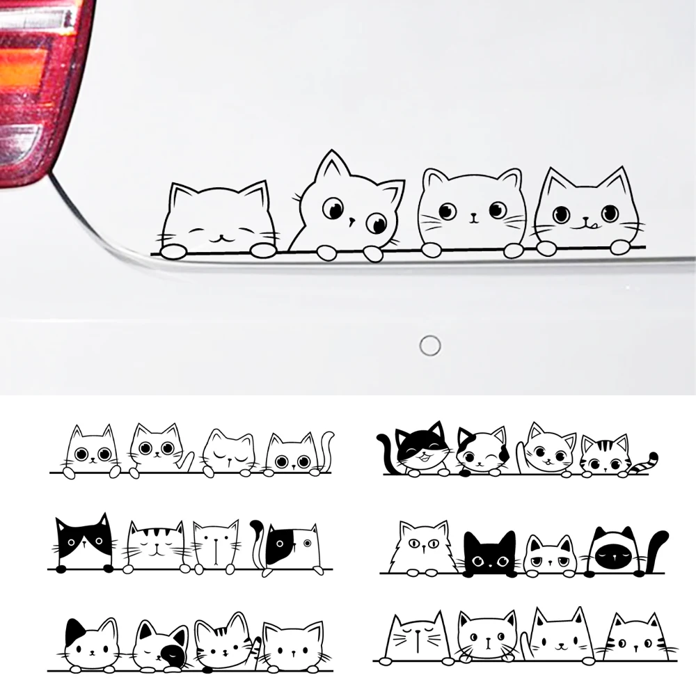 Peeking Cat Vinyl Sticker Car Window Bumper Decoration, Halloween Cats Decals Fur Kitten Laptop Stickers for Apple MacBook Decor