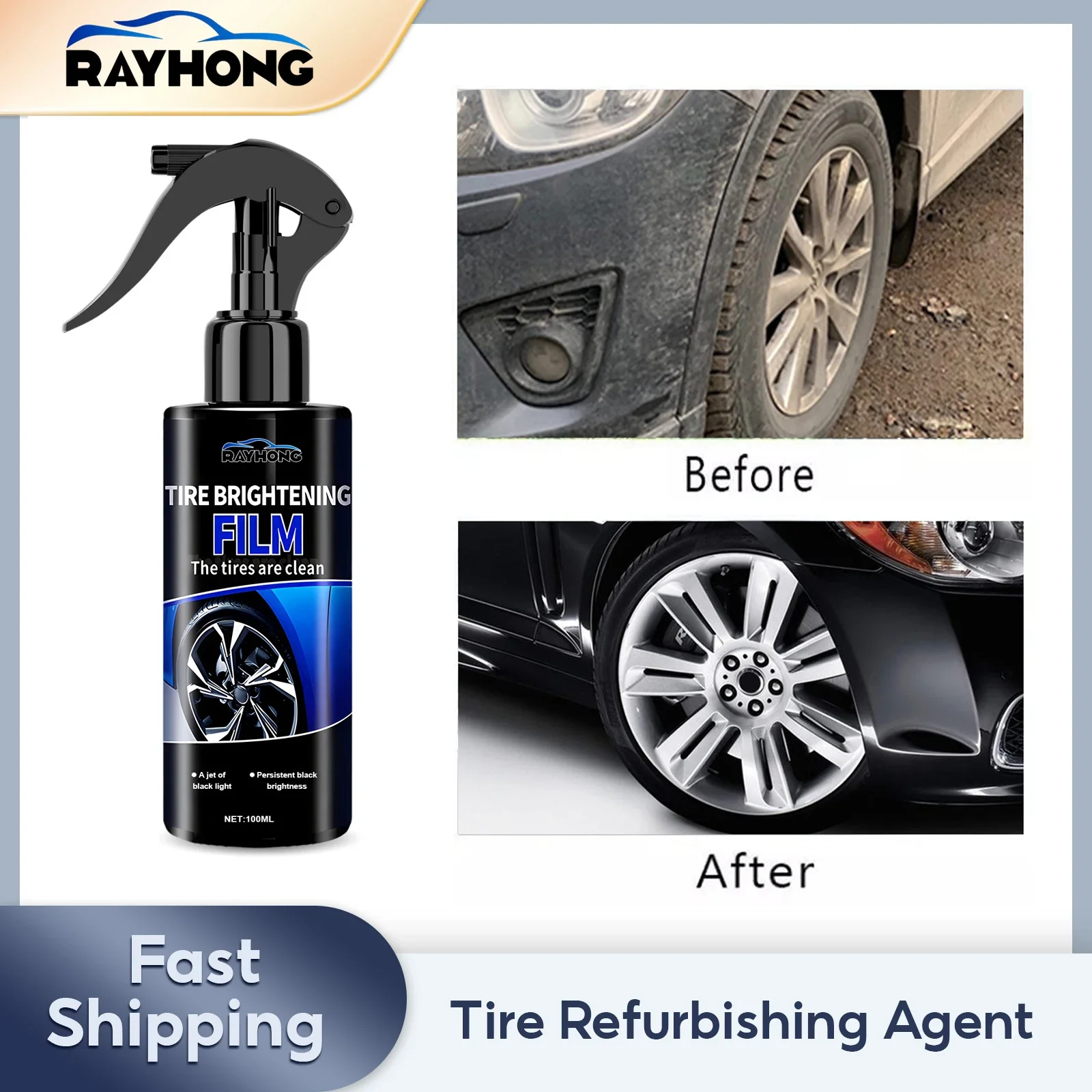 Tire Coating Spray High Gloss Hydrophobic Sealant Wax Car Wheel Polishing Brightener Auto Care Re-Black Tire Refurbishing Agent