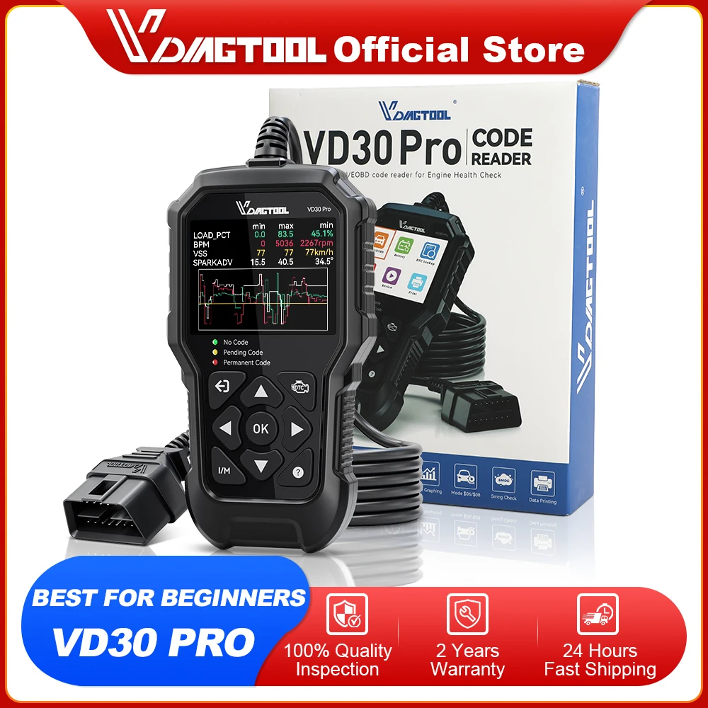 VDIAGTOOL VD30 Pro OBD2 Scanner Diagnostic Tools for Cars and Trucks Car Code Reader with Reset,Live Data,I/M Readiness