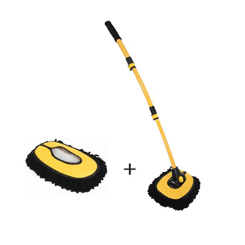 Car Wash Brush With Long Handle, Car Cleaning Mop Chenille Microfiber Mitt Set Adjustable Length Glass Scrabber Vehicle Cleaner