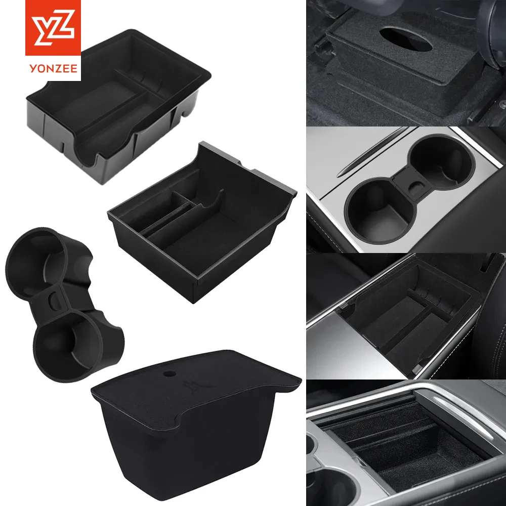 Car Storage Box For Tesla 2021-2023 Model 3 Model Y Center Armrest Hidden Box Cup Holder Console Organizer Box Accessories