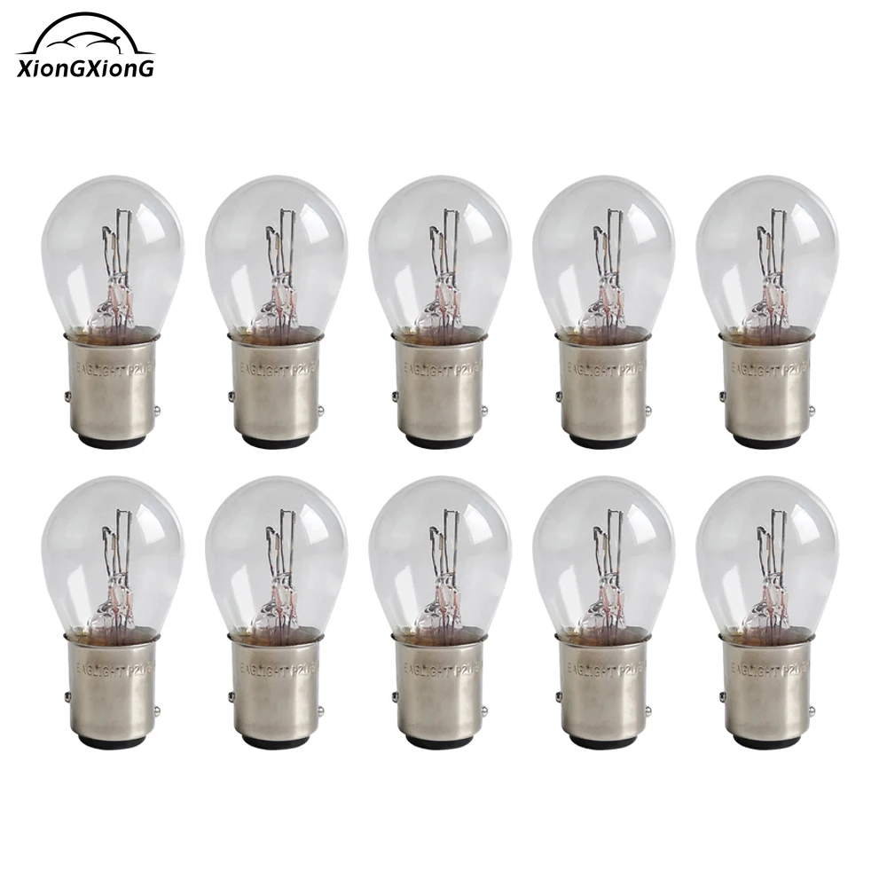 10Pcs DC12V 380 BAY15D 1157 21/5W Natural White Glass Double Filament Warm White Car DRL Stop Brake Lights Halogen Bulb