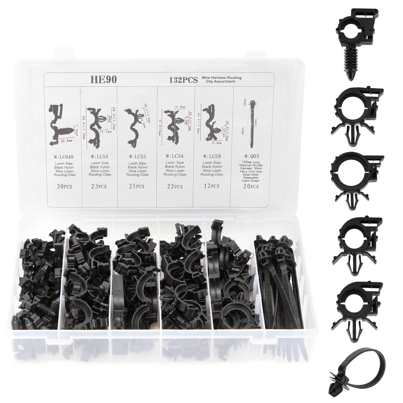 132pcs Car Wire Loom Routing Clip Wiring Harness For GM Honda Mazda Assortment Kit 6 Sizes Retainer Car Clips Replacement Parts