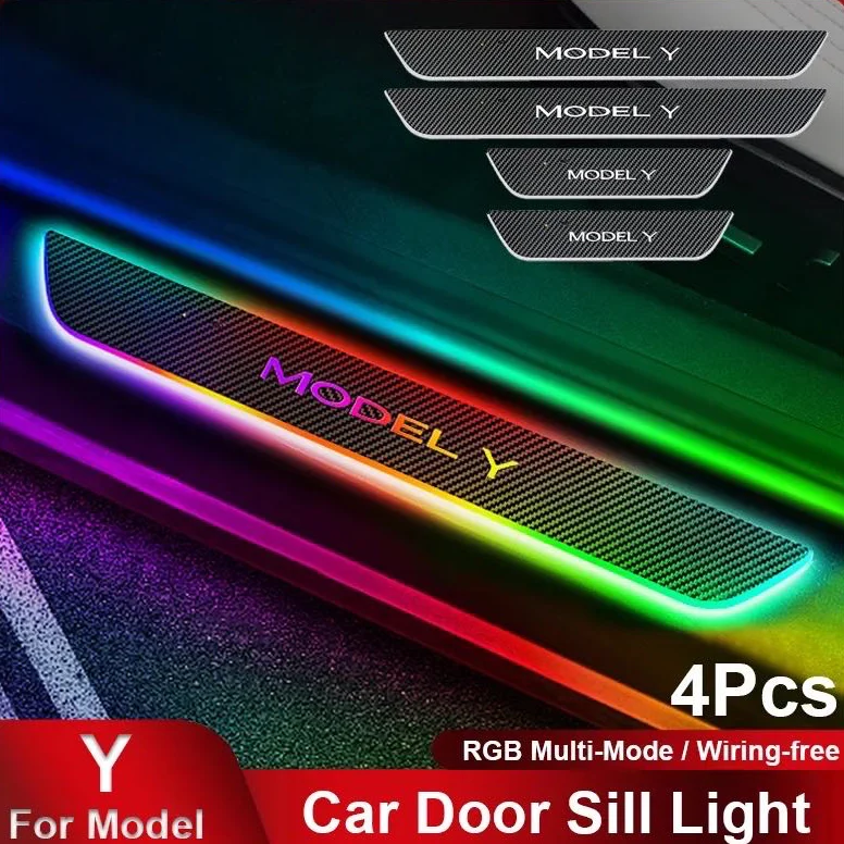 LED illuminated Welcome Pedal Car Door Sills Light Christmas atmosphere For Tesla Model Y 3 Accessories Door Edge Protectors